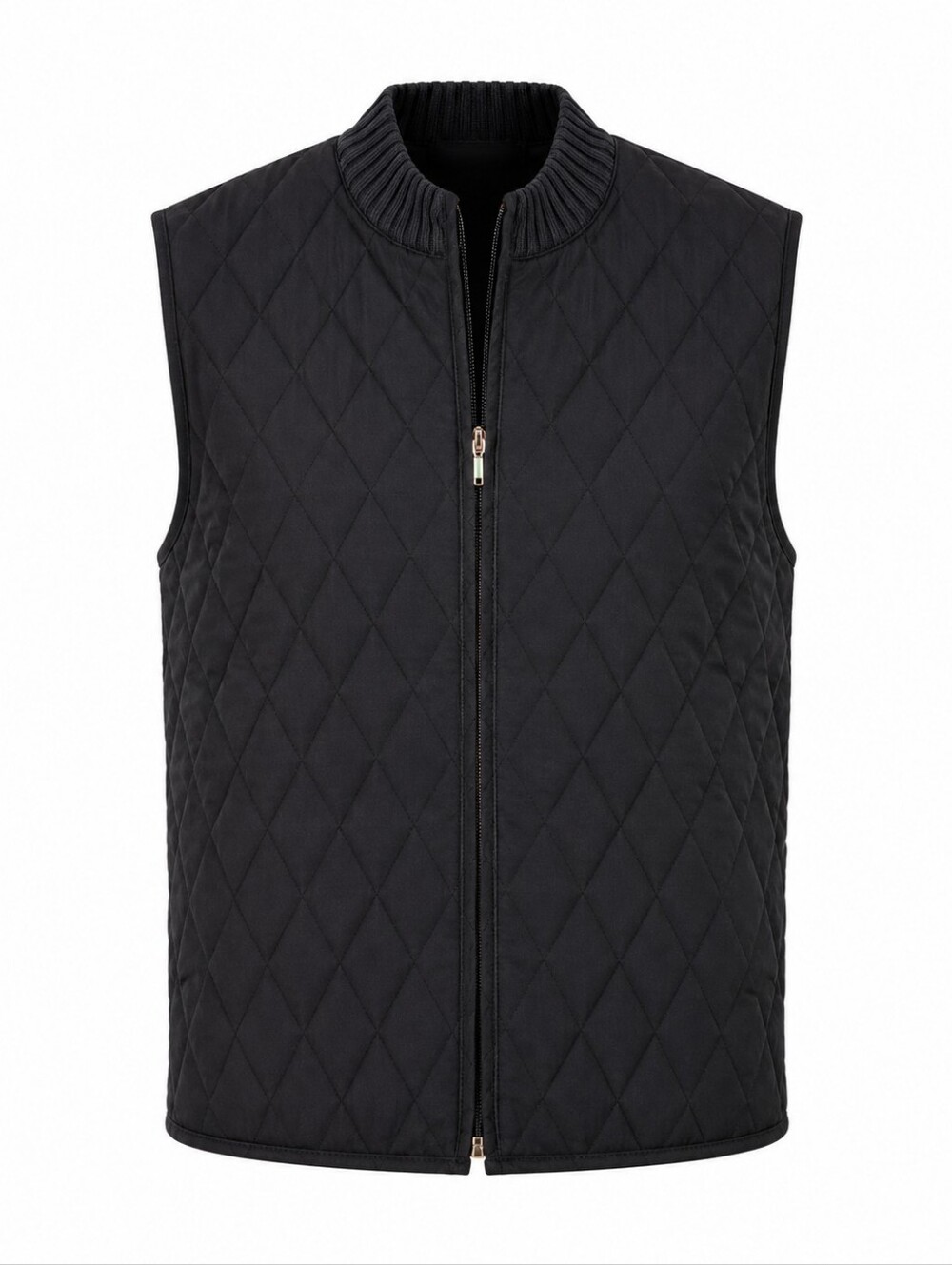 Alia Vintage Black Quilted Zip-Front Diamond Stitching Capsule Women's Vest XL